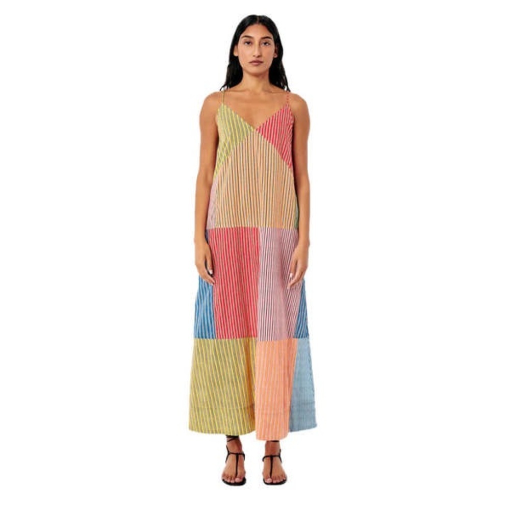 RHODE Nadia Maxi Dress Multi Stripe Patchwork Cotton Size 0 NWT - Picture 9 of 9